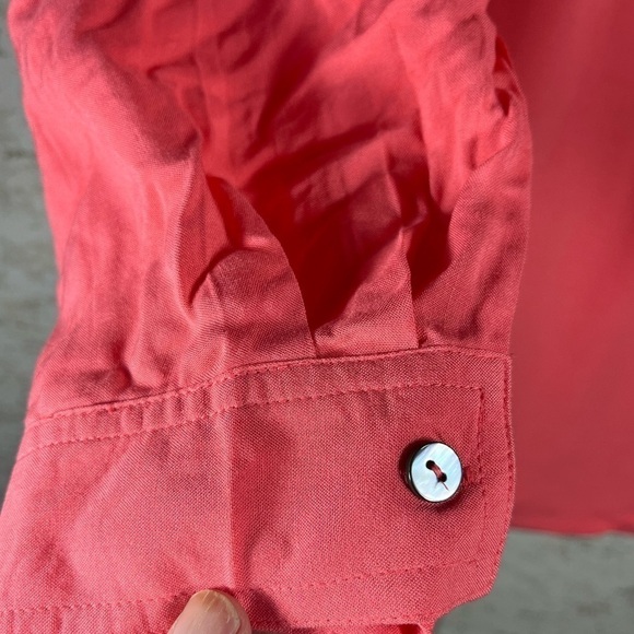 WOMAN WITHIN Apricot Blouse Button Up Front Pockets Tab Sleeves Top Size 14/16 - Picture 5 of 15